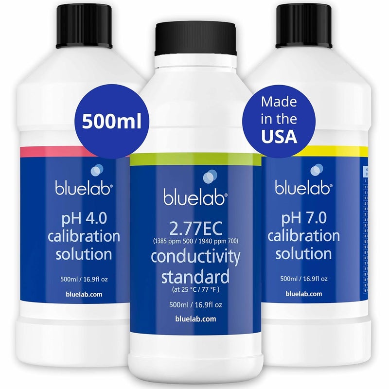 bluelab محلول المعايرة pH 4.0 و 7.0 و 2.77 محلول الموصلية الكهربائية، 500 مل لكل منها - Image 1